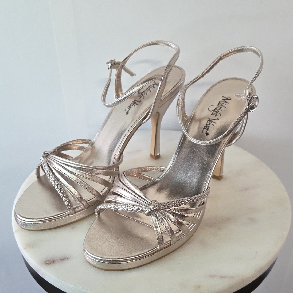 Midnight Velvet Metallic Rose Gold Strappy Heels Size 9